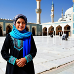 Afghan Woman in Traditional Clothing**

"A professional Afghan woman in traditional, fully clothed attire, standing in front of the Blue Mosque in Mazar-i-Sharif, Afghanistan. Modest clothing, headscarf, intricate patterns. Background shows bustling city life. Safe for work, appropriate content, perfect anatomy, natural proportions, high-quality photography, professional, family-friendly."

**